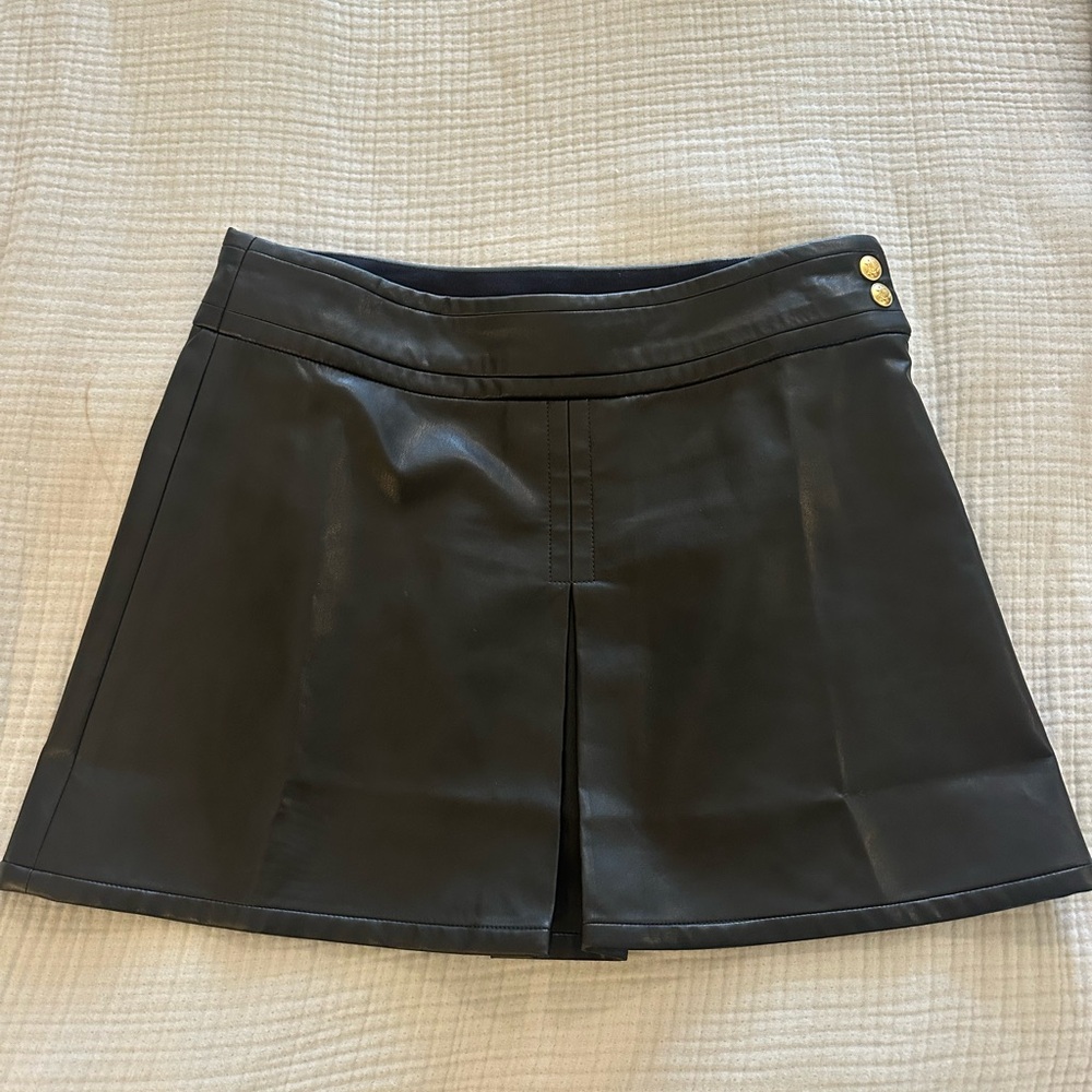 J. Crew Black Faux Leather Mini Skirt with Front Center Pleat